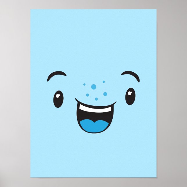 Impressão de Poster de Kawaii Sorriso Azul (Frente)