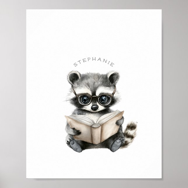 Impressão de Poster de Leitura de Raccoon (Frente)