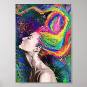 Impressão de Poster de Mulher de Cabelo Colorido