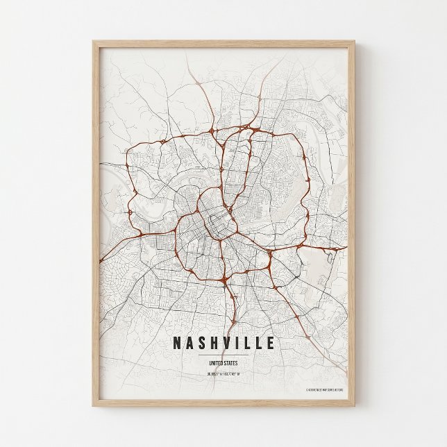 Impressão de Poster de Nashville Mapa da Cidade do (Criador carregado)