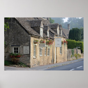 Impressão de pôster de pub rural em Cotswolds