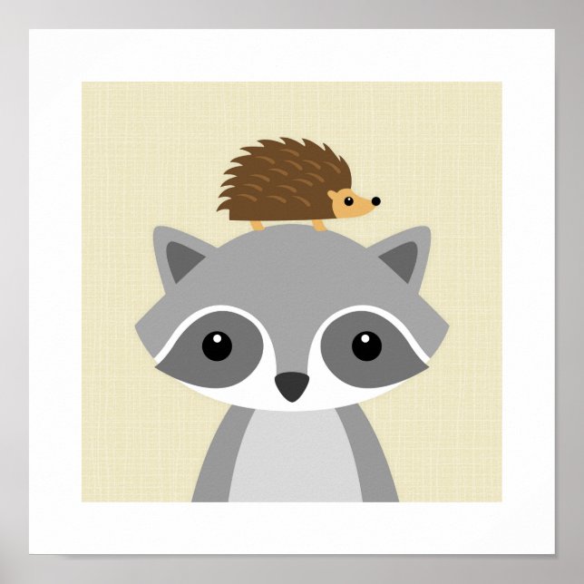 Impressão de Poster de racoon retrô (Frente)