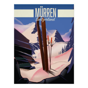 Impressão de poster de ski Murren Suiça.