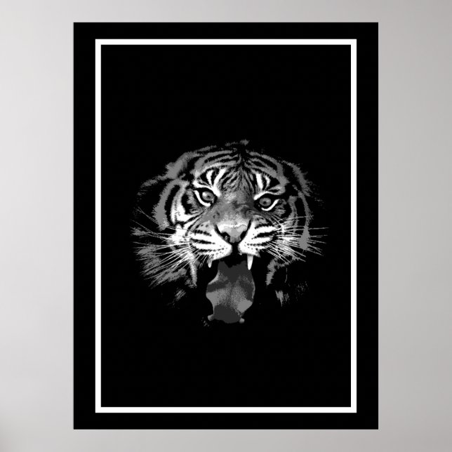 Impressão de Poster de Tigre Preto e Branco - Esti (Frente)