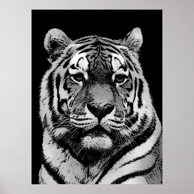 Impressão de Poster de Tigre Preto e Branco - Esti (Frente)