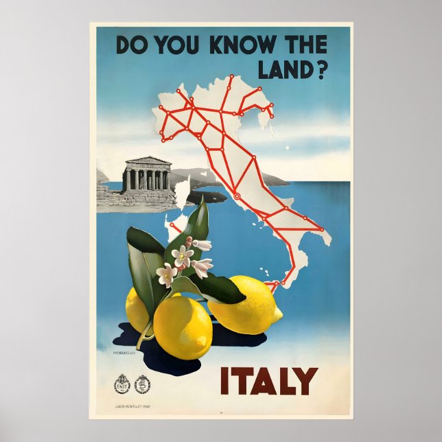 Impressão de Poster de Viagem Antiga da Itália - E (Frente)