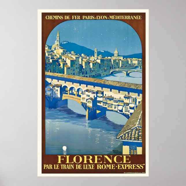 Impressão de Poster de Viagem Antiga Florença Itál (Frente)