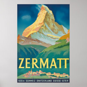 Impressão de Poster de Viagem Antigo de Zermatt Su