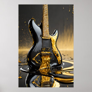 Impressão de Poster de violão preto e Dourado metá