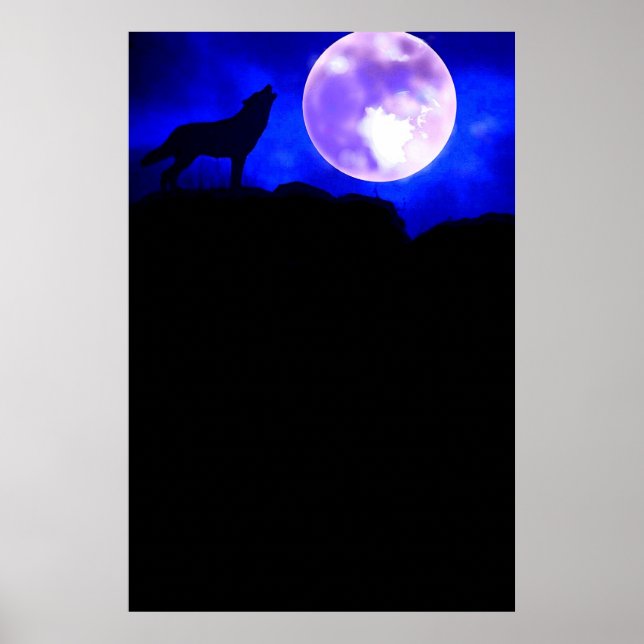 Impressão de Poster Panorâmica Wolf & Moon (Frente)