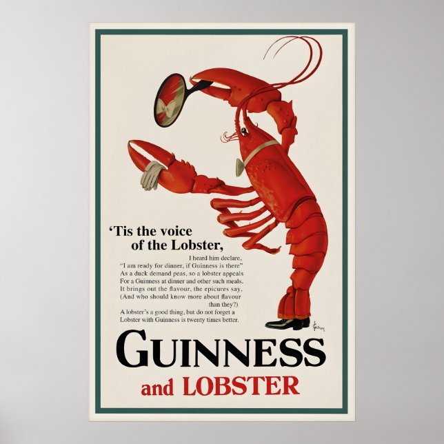 Impressão de Poster Vintage de Lagosta da Guinness (Frente)