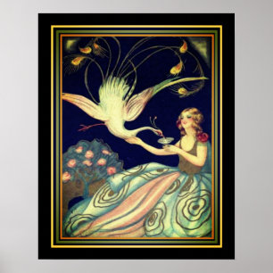 Impressão de "Rapariga e Pavão" da Arte Chiostrian