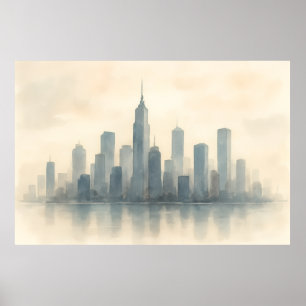 Impressão de Reflexão Serene Cityscape, Skyline Mo