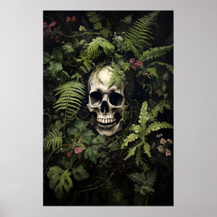 Impressão de retrato de caveira de samambaia verde