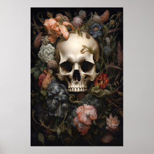 Impressão de retrato de crânio floral, Dark Academ