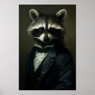 Impressão de retrato de guaxinim gótico Dark Acade