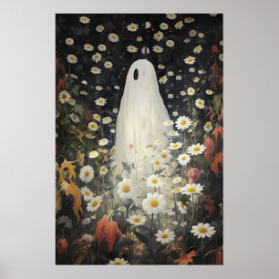 Impressão de retrato fantasmagórico floral, óleo g