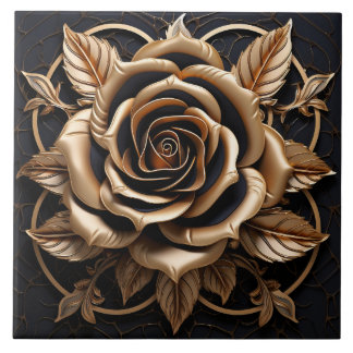 Impressão De Rosa De Cobre Preto E Dourado De 3D D