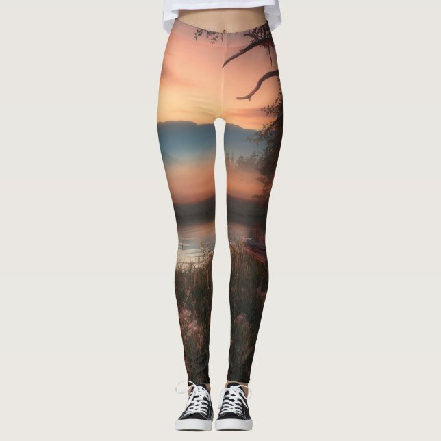 Impressão de Serene Sunset com Leggings de Alta-Au (Frente)