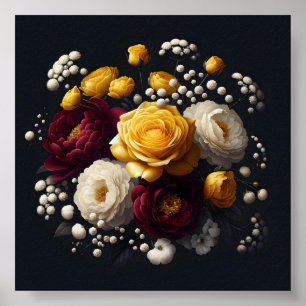 Impressão de Sublimação Amarela Floral Burgundy