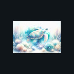 Impressão de Tartaruga Submarina Mística<br><div class="desc">Entre nas profundezas serenas de um paraíso submarino com nossa impressão de canvas de arte de tartaruga marinha cativante. Exclusivo para fazer uma bela. Embarque em uma jornada visual mesmerizante como a tartaruga marinha graciosamente gira em meio a substâncias botânicas submarinas, brancas, pintadas em tons pastéis de sujeira. Perfeito para...</div>