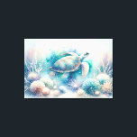 Impressão de Tartaruga Submarina Mística<br><div class="desc">Entre nas profundezas serenas de um paraíso submarino com nossa impressão de canvas de arte de tartaruga marinha cativante. Exclusivo para fazer uma bela. Embarque em uma jornada visual mesmerizante como a tartaruga marinha graciosamente gira em meio a substâncias botânicas submarinas, brancas, pintadas em tons pastéis de sujeira. Perfeito para...</div>