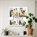 Impressão de tela de colagem da família branca de<br><div class="desc">Uma tela de tela de colagem de fotos da família,  moderna e única,  de grande porte,  é impressa para personalizar com 4 fotos favoritas. Memórias da família felizes,  peça de decoração personalizada com a letra "família" do script de na moda.</div>
