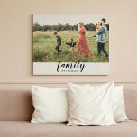 Impressão de Tela de Fotografia Personalizada da F<br><div class="desc">Esta tela de desenho na moda apresenta uma bela fonte de script,  inscrita "família" acima do nome da sua família em um moderno e elegante emparelhamento de fontes. Sua foto favorita da família preenche o fundo. Oferece excelentes presentes para familiares ao longo do ano.</div>