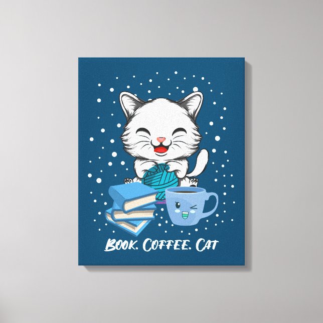 Impressão de Tela de Gato de Café de Livro (Frente)