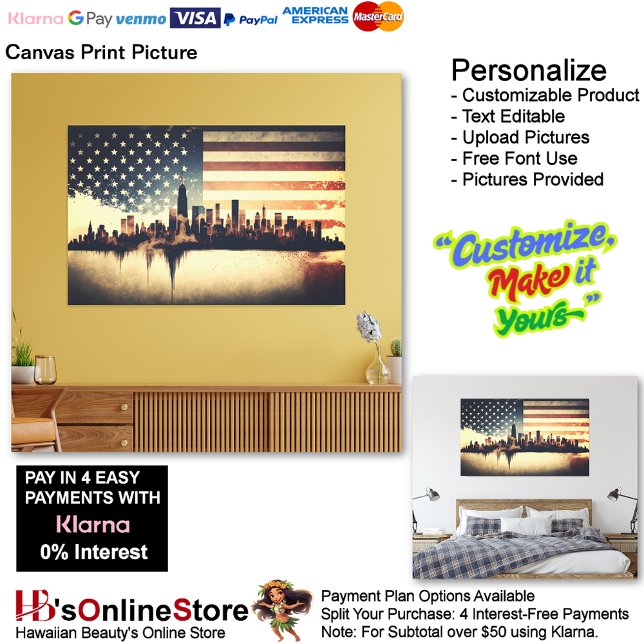 Impressão de tela de tela de bandeira dos Estados  (United States of America Flag Canvas Print Picture 14.)