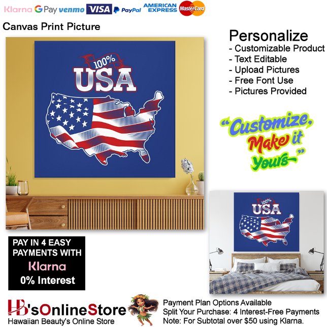 Impressão de tela de tela de bandeira dos Estados  (United States of America Flag Canvas Print Picture 10.)