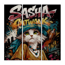 Impressão de tela em canvas de 3 painéis Sasha Cat