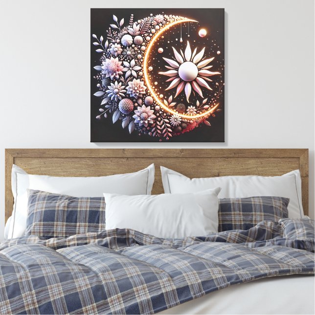 Impressão de tela estendida de meia lua floral (Insitu(Quarto))