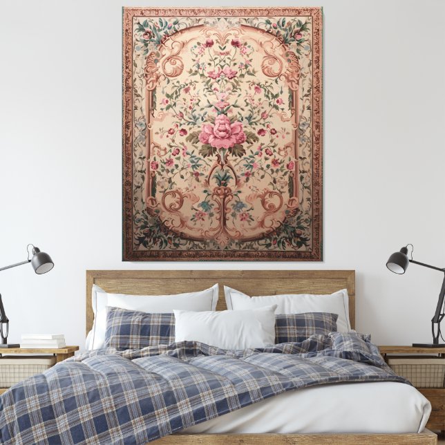 Impressão de Tela Esticada do Rug Floral Persa Ele (Insitu(Quarto))