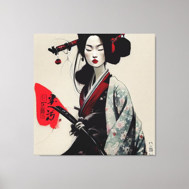 Impressão de tela esticada em Geisha Japonês (Frente)
