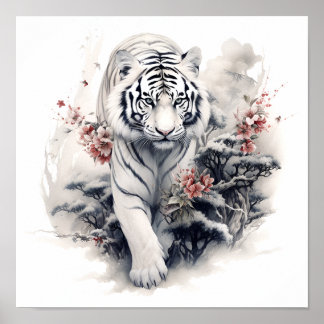 Impressão de tigre branco, estilo japonês impressi