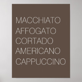 Impressão de Tipos de Café Mínimos Castanho e Bran