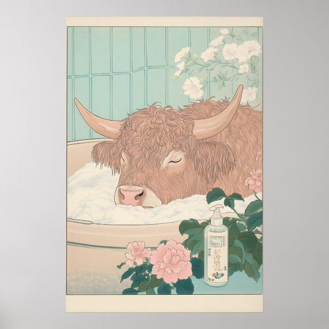 Impressão de Vaca das Terras Altas Ukiyo-e Arte de (Frente)