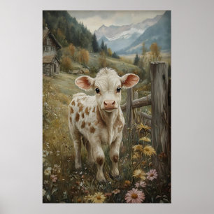 Impressão de Vaca Vintage, Flor de Páscoa de Bezer
