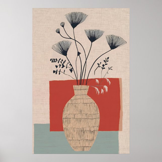 Impressão de Vaso Floral em Tons Terrosos de Meado (Frente)
