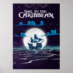 Impressão de Viagem de Cartoon Pirata de Caribe.
