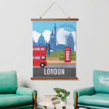 Impressão de viagem retrô de Londres – Marcas icôn