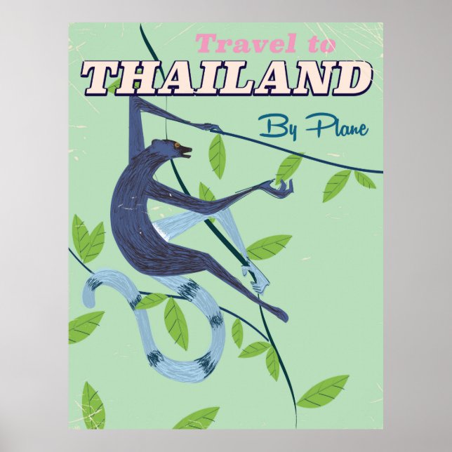 impressão de viagem vintage de macaco da Tailândia (Frente)