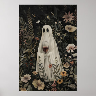 Impressão de Vinho Fantasma Floral, Halloween de D