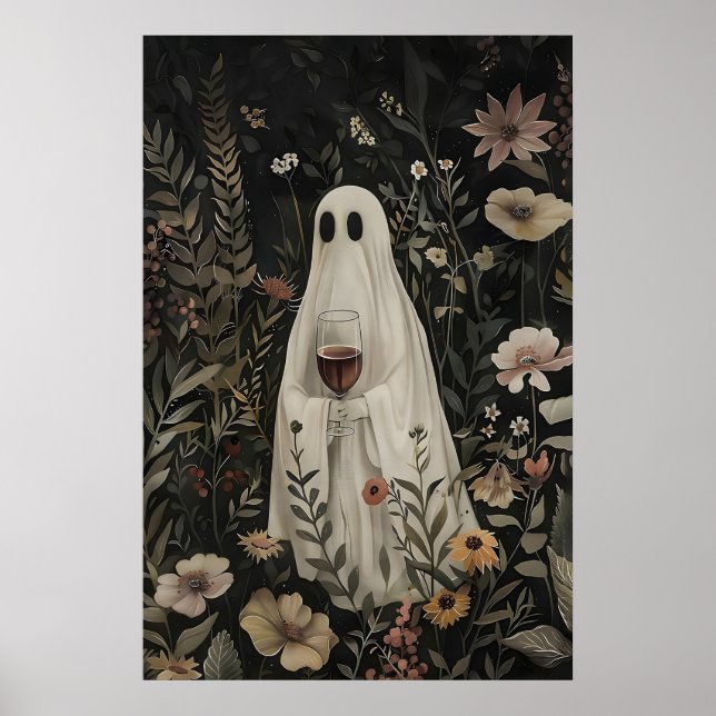 Impressão de Vinho Fantasma Floral, Halloween de D (Frente)