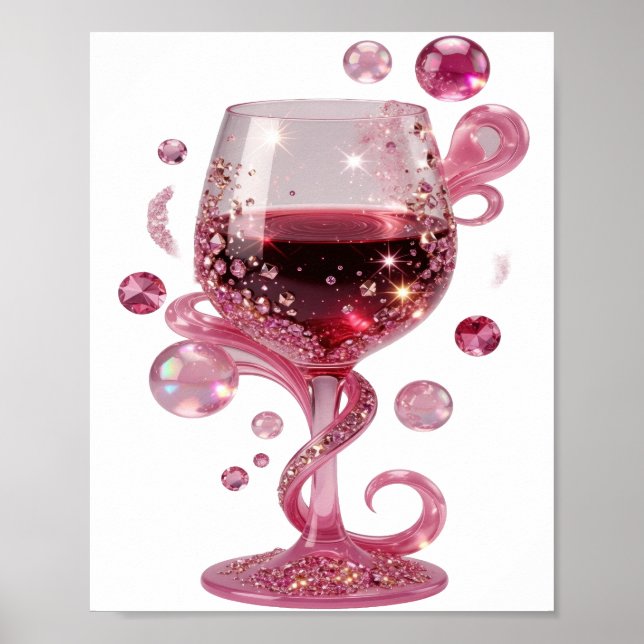 Impressão de VINO em VIDRO ROSA Prata Moderno (Frente)