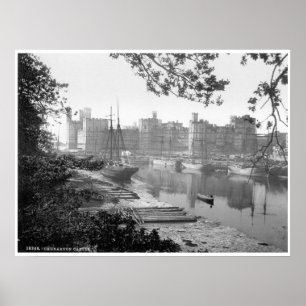 Impressão de Wales do vintage, castelo medieval d