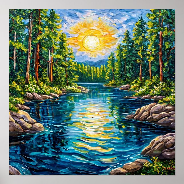 Impressão Decorativa do Lago Woodland Paisagem Ser (Frente)