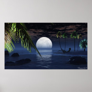 Impressão do ajuste da lua da noite do oceano