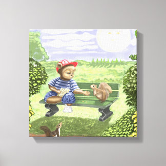 Impressão do Bear Cartoon Alimentando Esquilo Stre